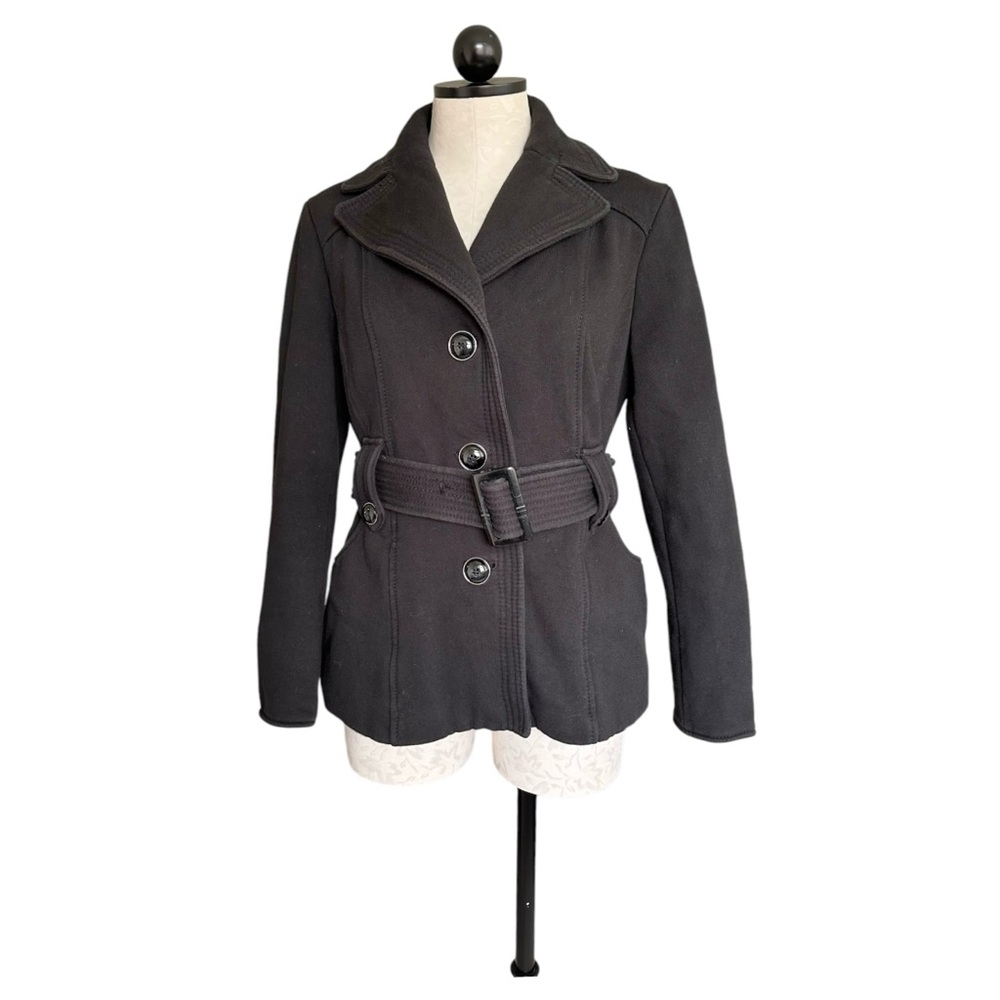 Kenneth Cole Reaction Black Knit Belted Jacket Button Front  Size Medium
